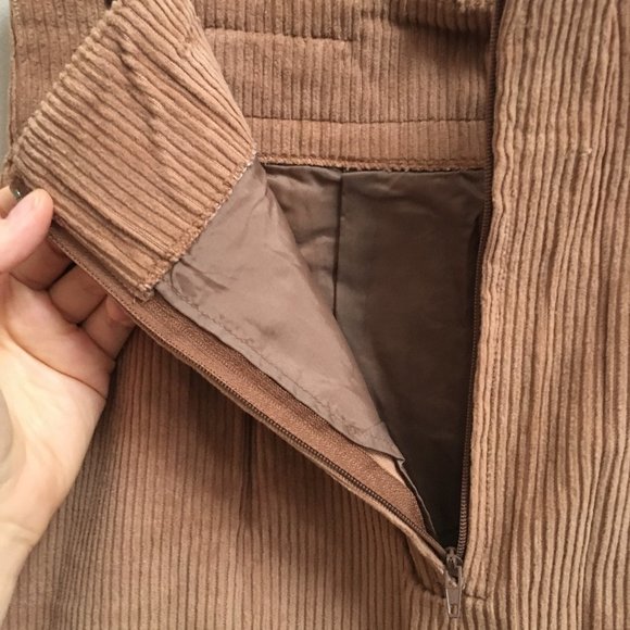 Vintage Corduroy Brown Pencil Skirt with Black Features, Belt Loops + Pockets - Picture 5 of 5